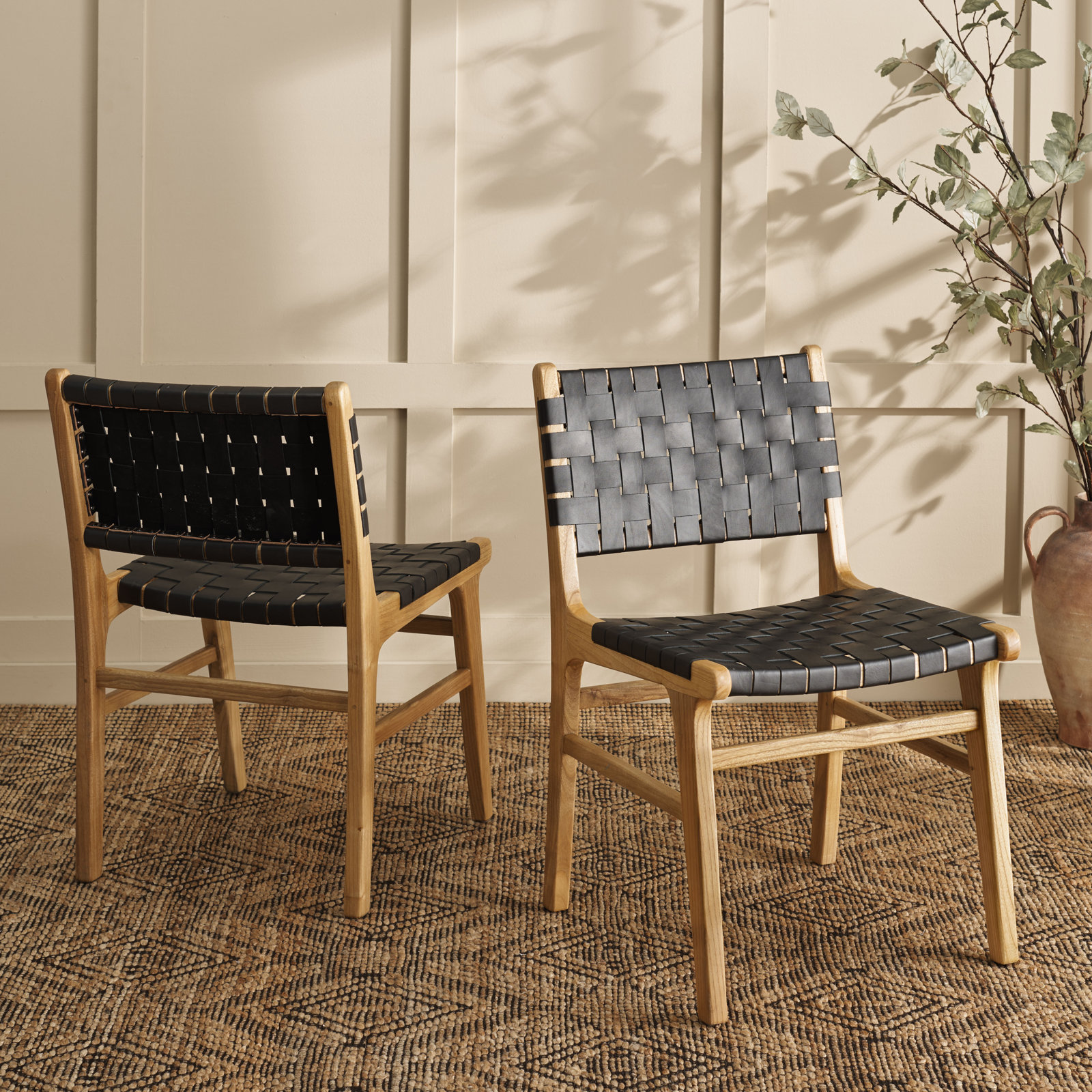 Alston Genuine Leather Side Chair, Black/Natural