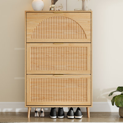 24 Pairs Shoe Storage Cabinet with 3 Flip Drawers and Adjustable Shelf, Freestanding Wood Shoe Organizer with Fluted Panel for Entryway, Hallway, Living Room