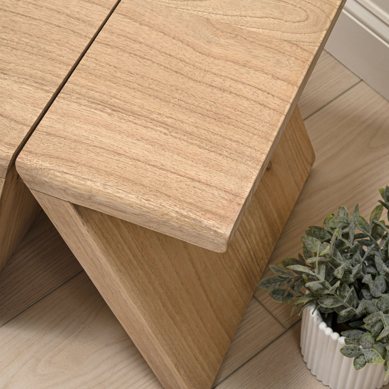 Jack 15.75" Rustic Scandinavian Handcrafted Solid Mindi Wood Sculptural Base Accent Stool, Naturel