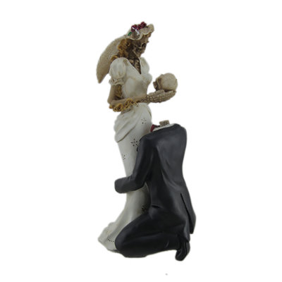 Wedding or anniversary polyresin skeleton bride and groom statue, multicolored hand-painted finish — 11.5" H x 5.5" L x 4.5" D