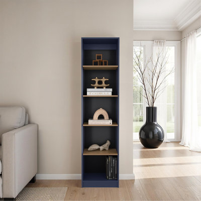 Bibliothèque H 71,1 po, 5 tablettes, bleu Alby / chêne naturel - Bureau à domicile