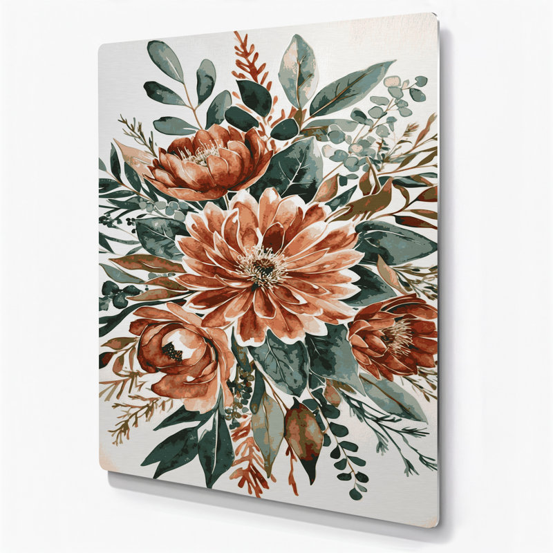 Aquarelle florale 77, art mural gris en métal, H 14 po x l 11 po