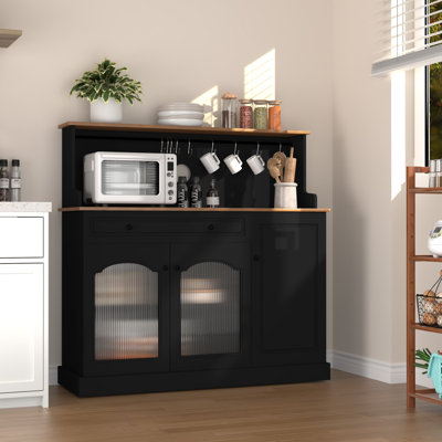 Kitchen Pantry With Glass Door and Microwave Shelf