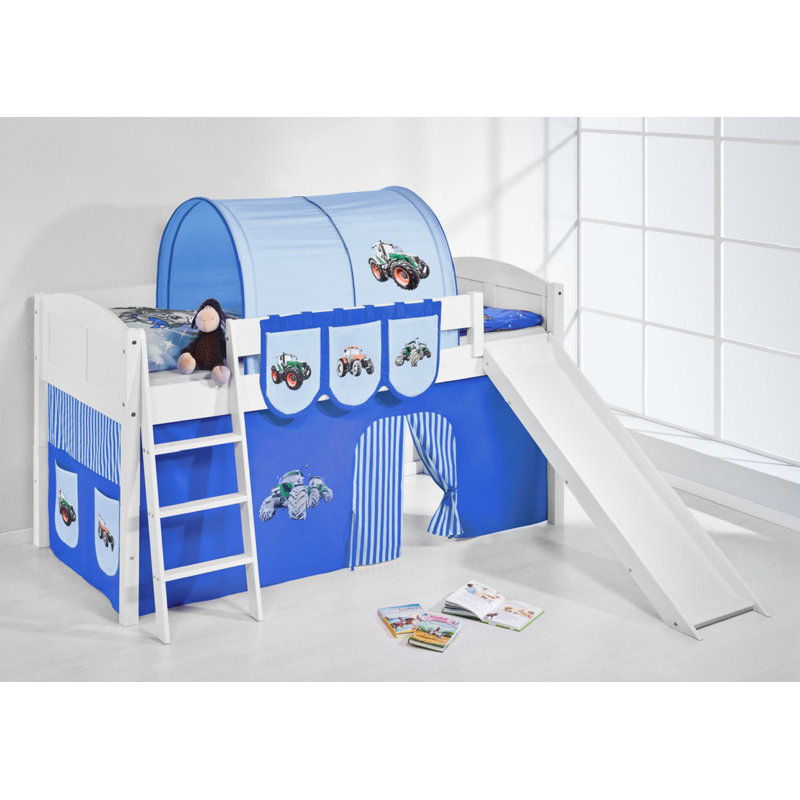 Trecker European Single (90 x 200cm) Mid Sleeper Bed with Curtain, Blue