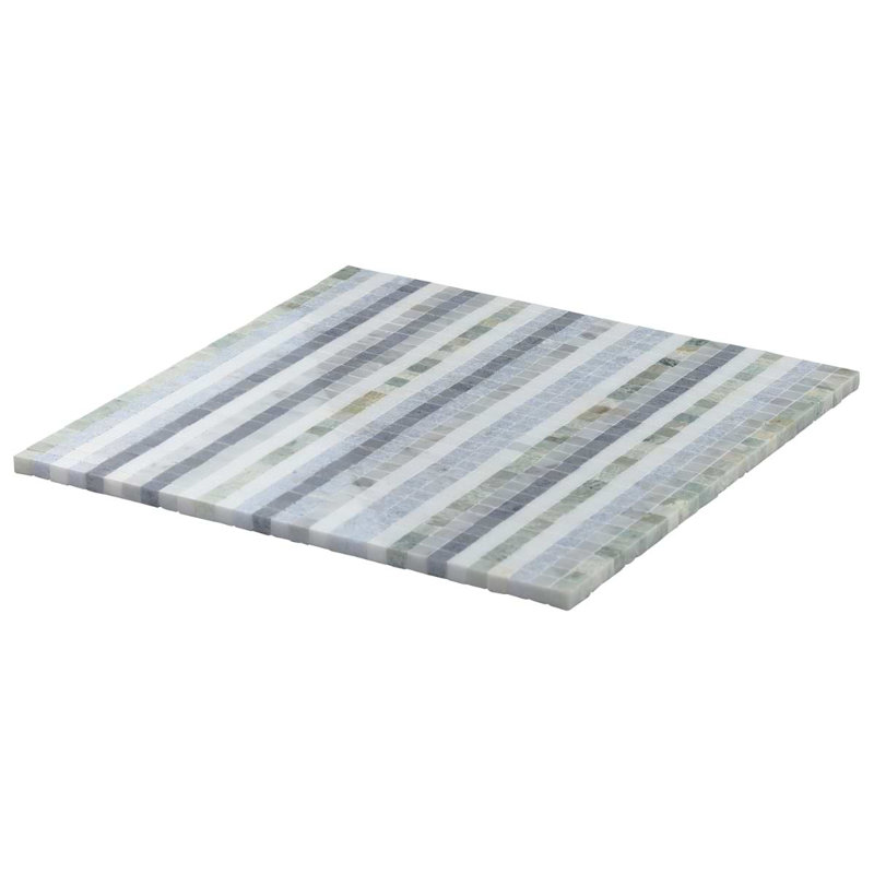 Microsaic Lines Storm Polished Marble Mosaic Tile, Blue