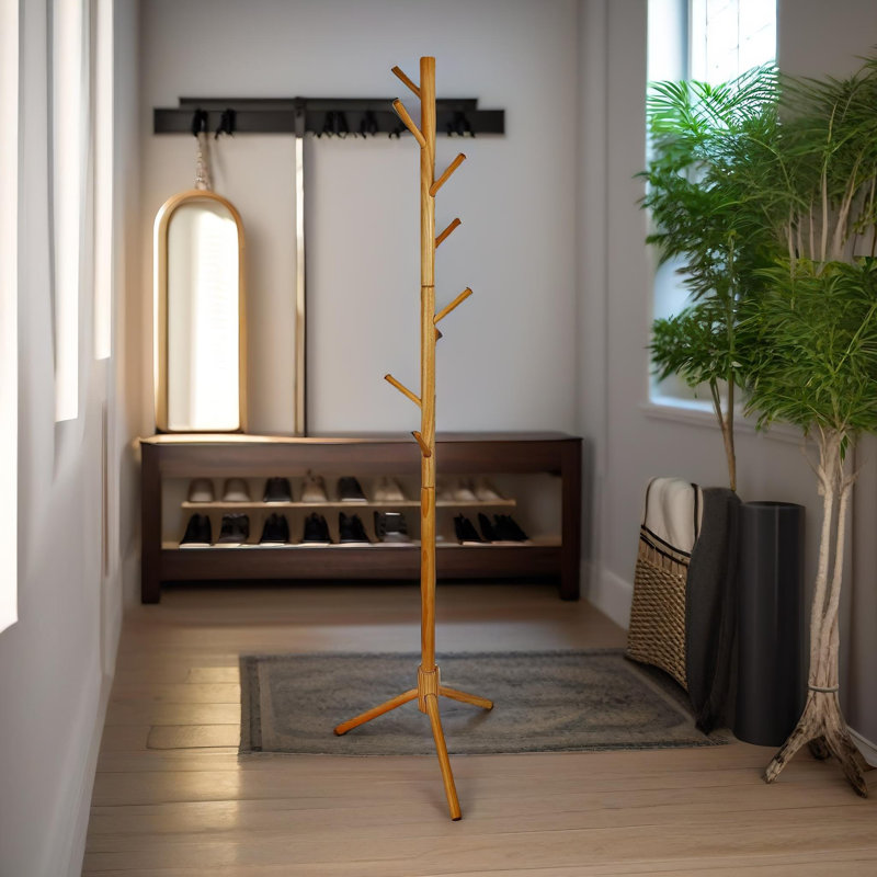 Sparacino 8 - Hook Adjustable Coat Stand Free Standing Hallway Entryway Furniture, Brown