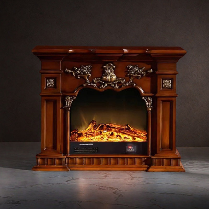 Foyer à flamme magnifiquement sculpté, H 31,49 po x l 39,37 po x P 12,59 po, Brun
