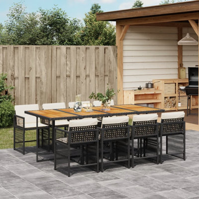 vidaXL Garden Dining Set Black table and chairs, cream white cushions