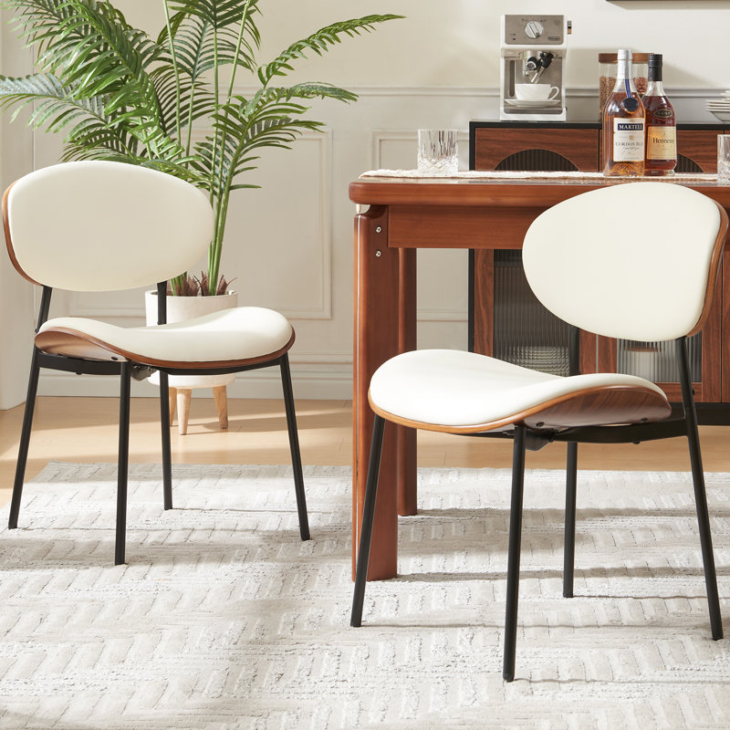 Pu Leather Upholstered Dining Chairs,side Chair For Dining Rooms,kitchens,living Rooms (set Of 2), Beige/White