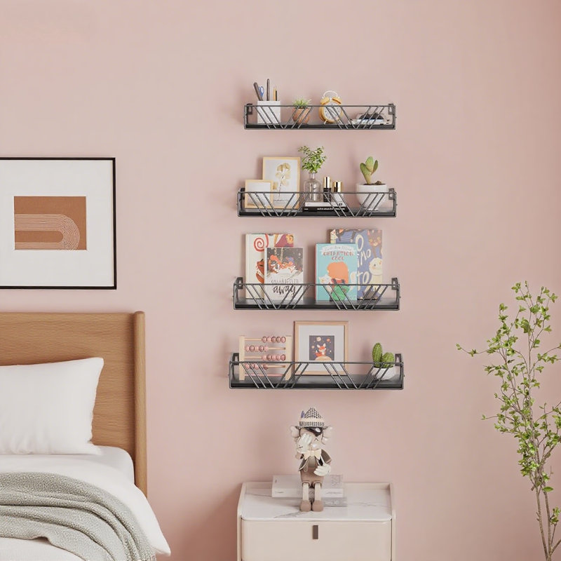 Floating Shelves Set Of 4, Wall Mounted Wood Shelves With Metal Brackets For Living Room, Bedroom, Bathroom, Kitchen, Office Storage And Display