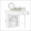 Bureau de coiffeuse d'angle avec lumières DEL et grand rangement, idéal pour les petits espaces et les routines de beauté modernes