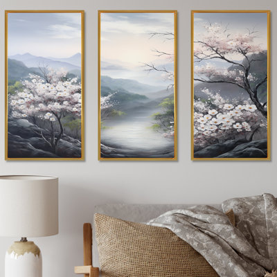 Japon, cornouiller, fleurs, Hill I - ensemble de reproductions d'art mural