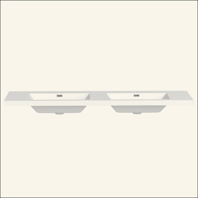 Lavabo en résine pour meuble-lavabo de salle de bain, avec deux lavabos rectangulaires encastrés, trou de robinet simple, comptoir de meuble-lavabo seulement