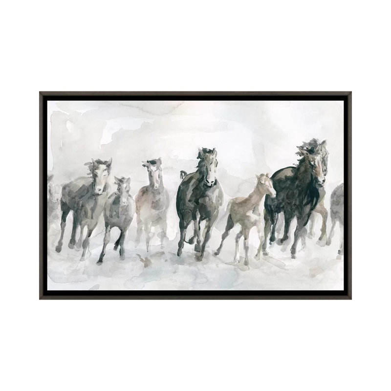 «Run Wild» par Carol Robinson - reproduction, Toile encadrée de bois rustique foncé, Pas de tapis