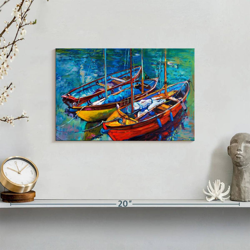 " Three Moored Boats ", 8" H x 12" W x 1" D