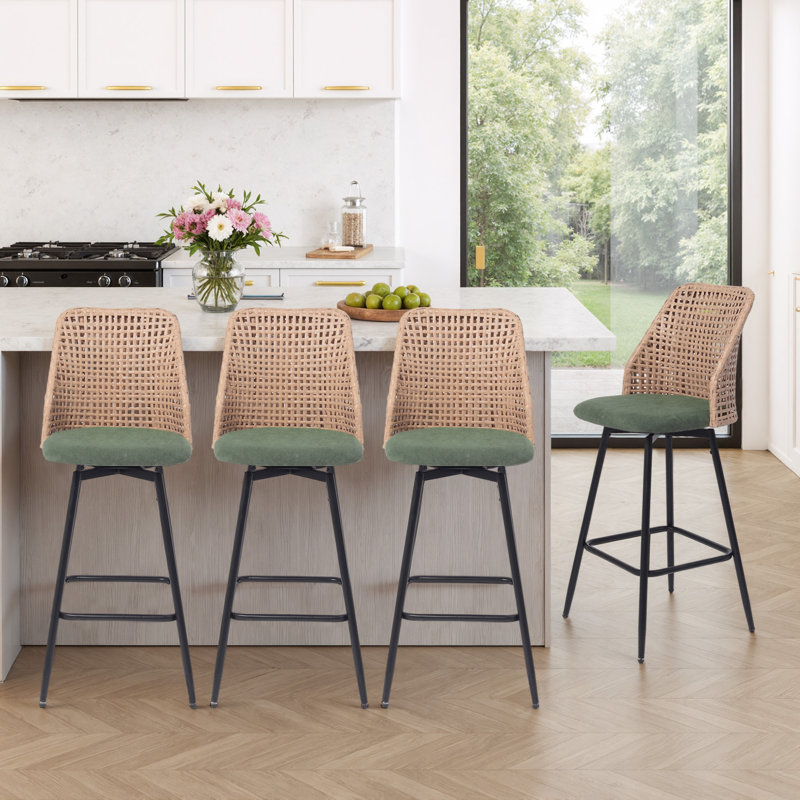 Swivel Upholstered Rattan Back Counter & Bar Stool, Green
