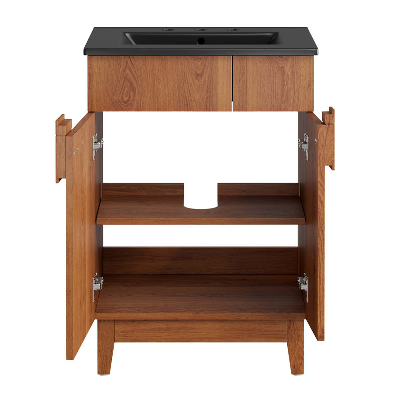 Meuble-lavabo autoportant simple 24 po avec plateau en céramique Modway Miles, Noyer