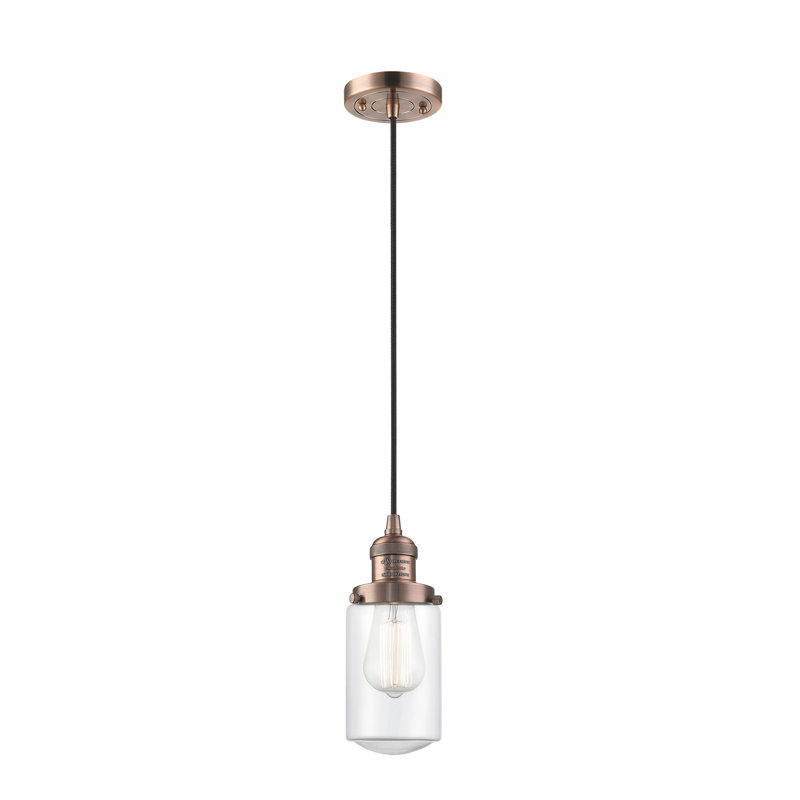 Luminaire suspendu 1 lumières scolaire single Saroyan, Transparent, Cuivre antique, Ampoule non incluse