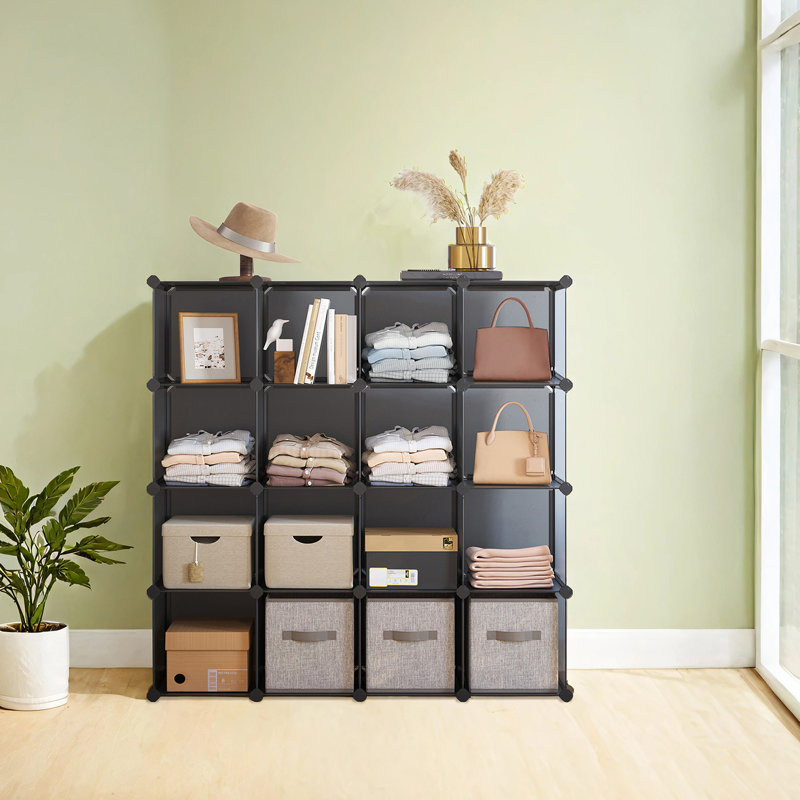 Organisateur de rangement à 16 cubes, tablette de rangement en plastique pour garde-robe, salon de chambre à coucher, Gris