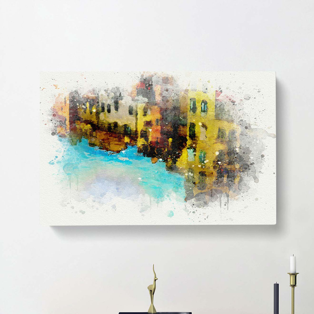 Reflection Of Houses In Girona Spain In Abstract - Wrapped Canvas