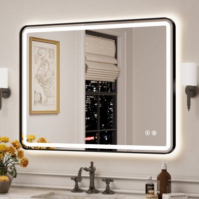 Miroir de salle de bain rectangulaire à DEL avant et rétro-éclairé, miroir de meuble-lavabo mural anti-buée, à intensité variable et réglable en 3 couleurs, fonction mémoire