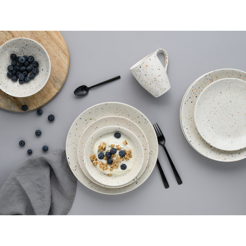 Confetti Piece Stoneware Dinnerware Set - Service for 4, Cream coloured