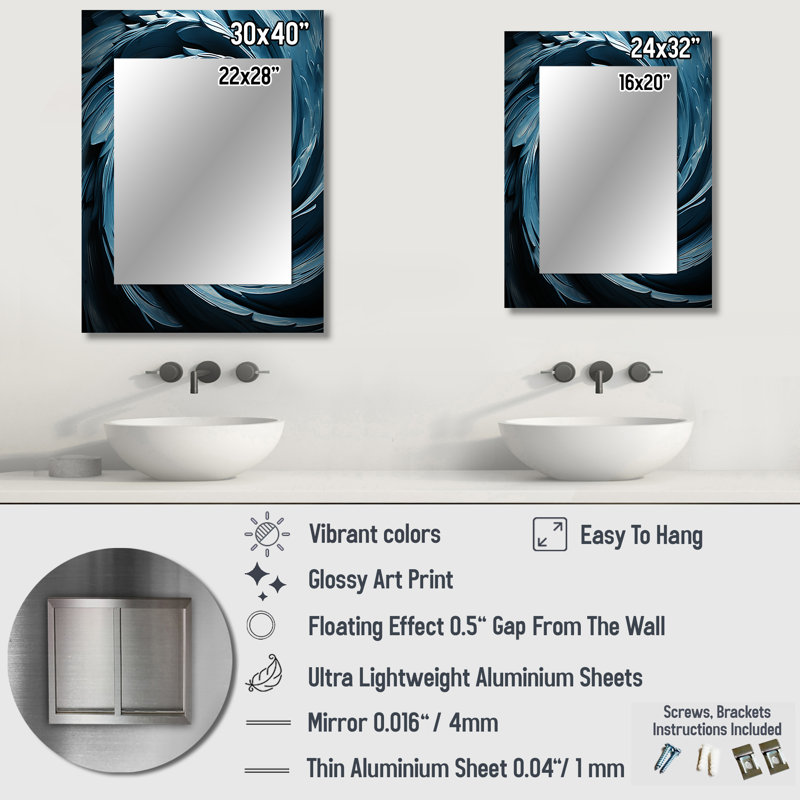 Spiraling blue abstract vortex I - Abstract Spirals Decorative Wall Mirror, Modern Mirror, Printed Metal Art, 32" x 24"