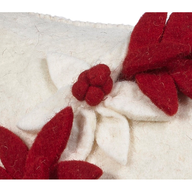 Coussin de Noël en laine feutrée à la main - Couronne Joy - 20 po, Crème