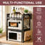 3-Tier Extendable Microwave Shelf, Adjustable Metal Worktop Storage Rack with 6 Hooks, Heavy-Duty Microwave Stand for Toasters, Microwaves, Pots, Spices & Tableware