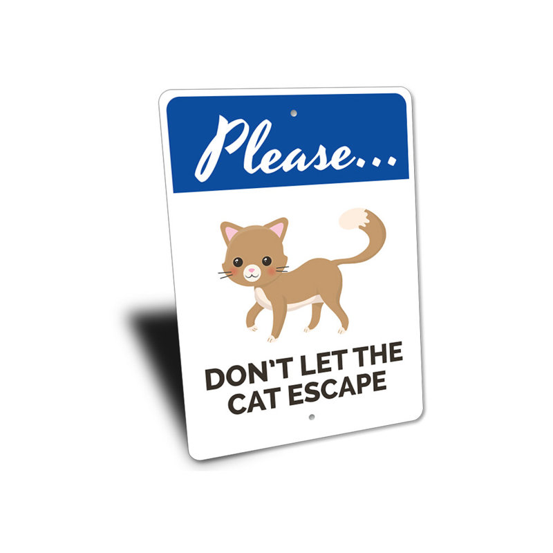 Cat Warning Sign, 14" H x 10" W x 0.04" D