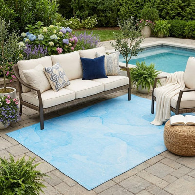 Tapis intérieur lavable antidérapant abstrait bleu 5 pi x 8 pi