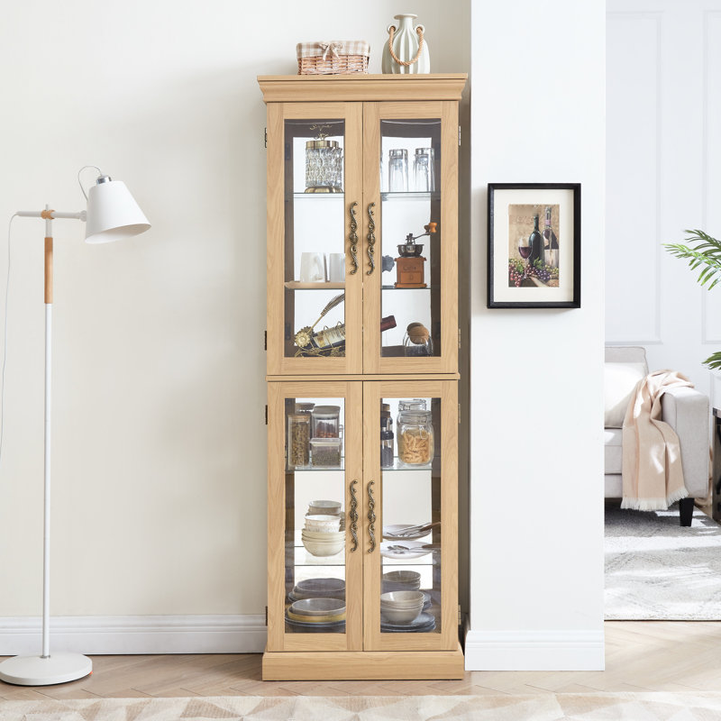 Vitrine rétro illuminée avec poignée - chêne illuminé avec cloisons réglables