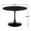 Table de salle à manger Mid-Century à piédestal, pour 4 à 6 personnes, plateau rond en panneau de fibres à densité moyenne noir profond avec base en métal