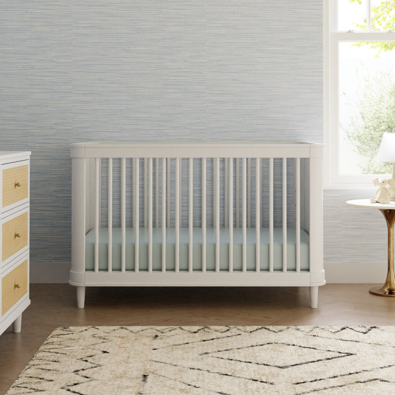Marin with Cane 3-in-1 Convertible Crib, Warm White/Honey Cane