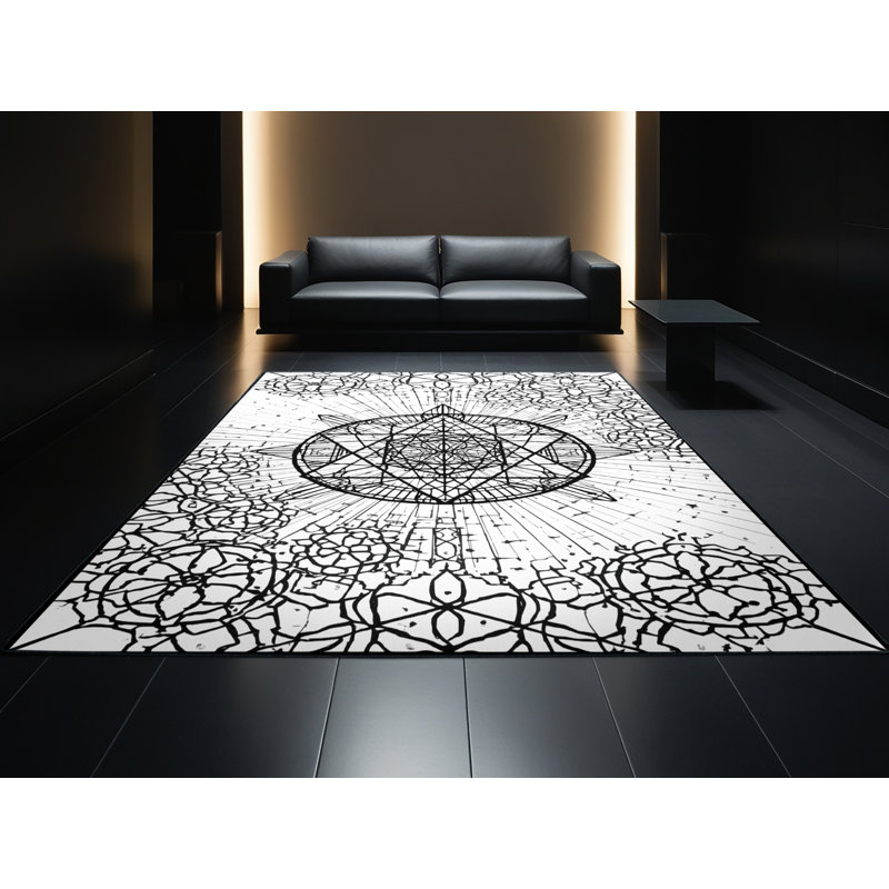 Tapis géométrique bleu / noir lavable à la machine Melton, 4 x 2