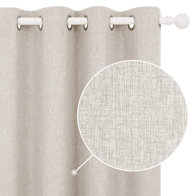 Lythrodontas Faux Linen Total Blackout Curtain Panels, Khaki, 52" W x 84" H
