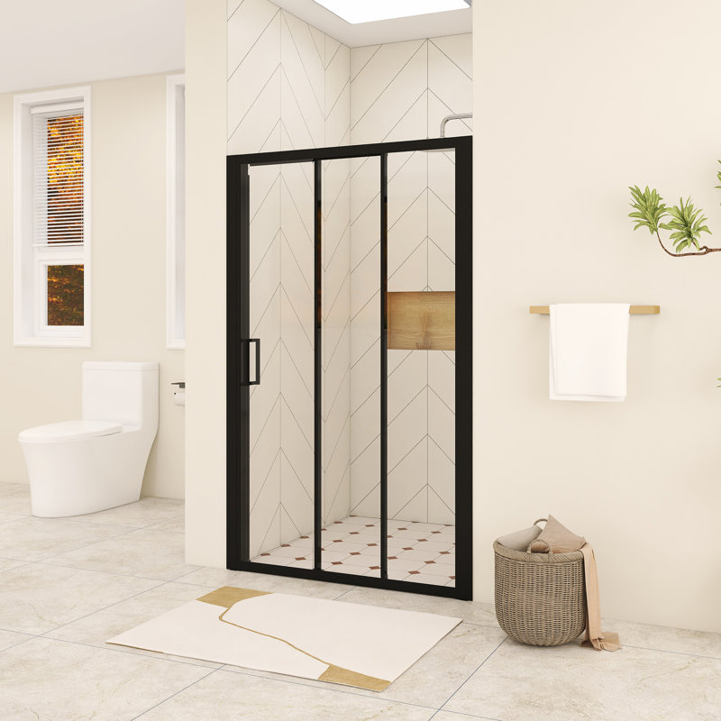 48 po X P 76 po Porte de douche à cadre coulissant H au fini noir mat, Noir mat