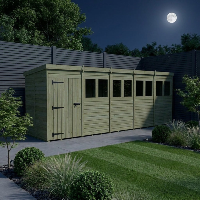 Total Sheds 20ft x 5ft Pent Garden Shed - Single Door - With Windows - Pressure Treated Timber - UK Manufactured