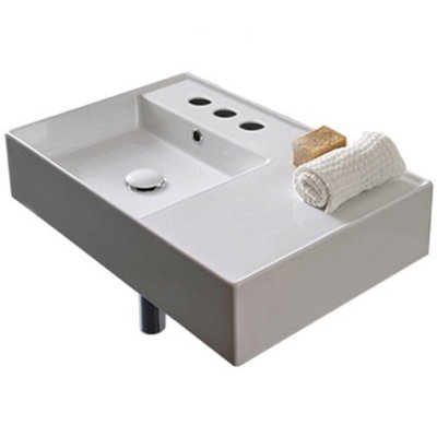 Scarabeo By Nameeks Teorema 17.32'' Bright White Ceramic Rectangular Vessel, Wall Mount Bathroom Sink with Overflow