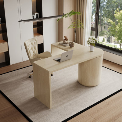 360 Rotating Dual Layout Desk With Open Shelf 2 Drawers And Color Block Design by Hokku Designs