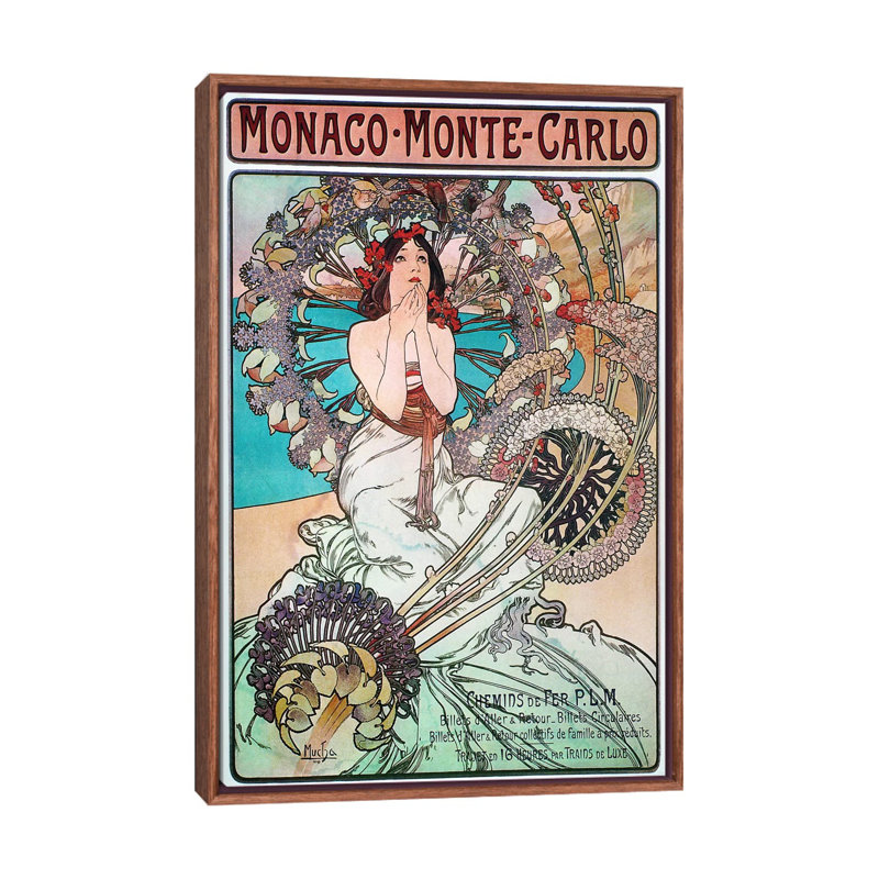 Monaco, Monte Carlo, 1897 par Alphonse Mucha - impression d'art graphique, Toile avec cadre en bois classique