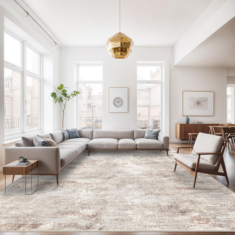 Washable Abstract Area Rug - Rugs for Living Room Large Non Slip Indoor Entryway Rubber Backing Carpet Bedroom Kitchen Distressed Stain Resistant Floor Decor Mat Machine Washable Brown
