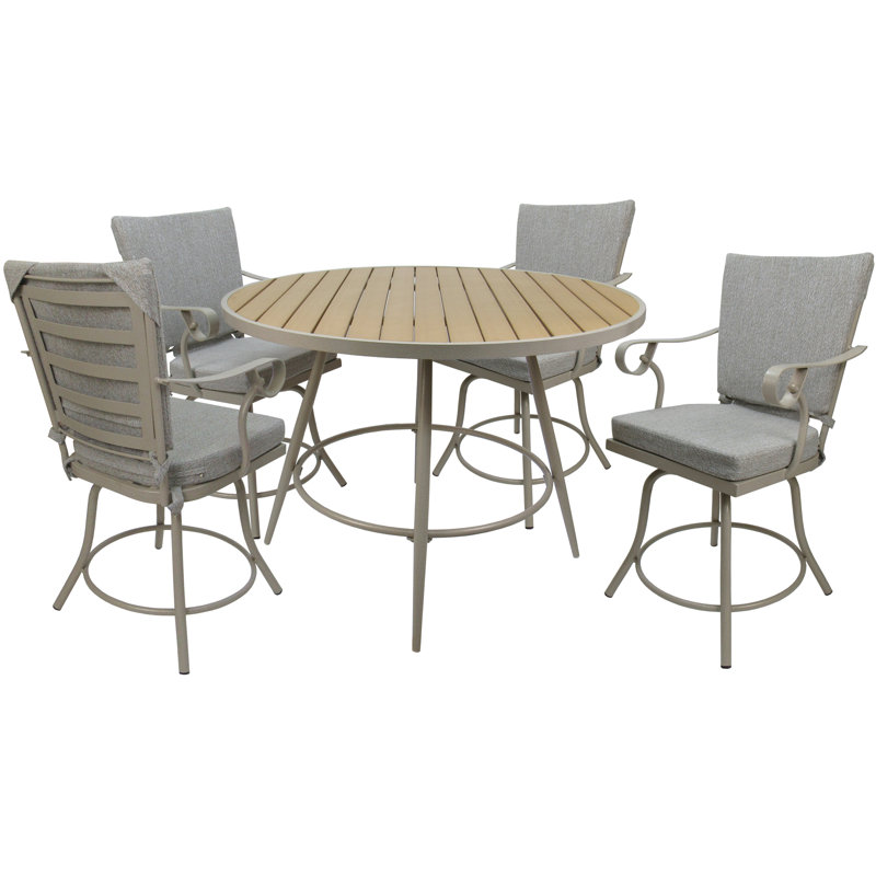 Ensemble repas extérieur pour 5 personnes Remelda, Beige, Blanc