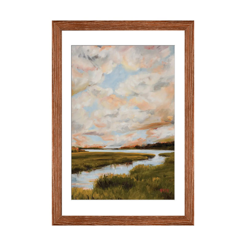 Des nuages chauds au-dessus du marais, H 32 po x l 24 po x P 1 po, Papier avec cadre en bois classique Classic