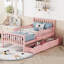 Lit plateforme simple en bois avec garde-corps des deux côtés et deux tiroirs de rangement, rose
