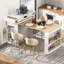 Îlot de cuisine 57,7 po avec plateau extensible sur roulettes, table de salle à manger, table de bar avec tiroirs et prise de courant pour la cuisine et la salle à manger-1729895498