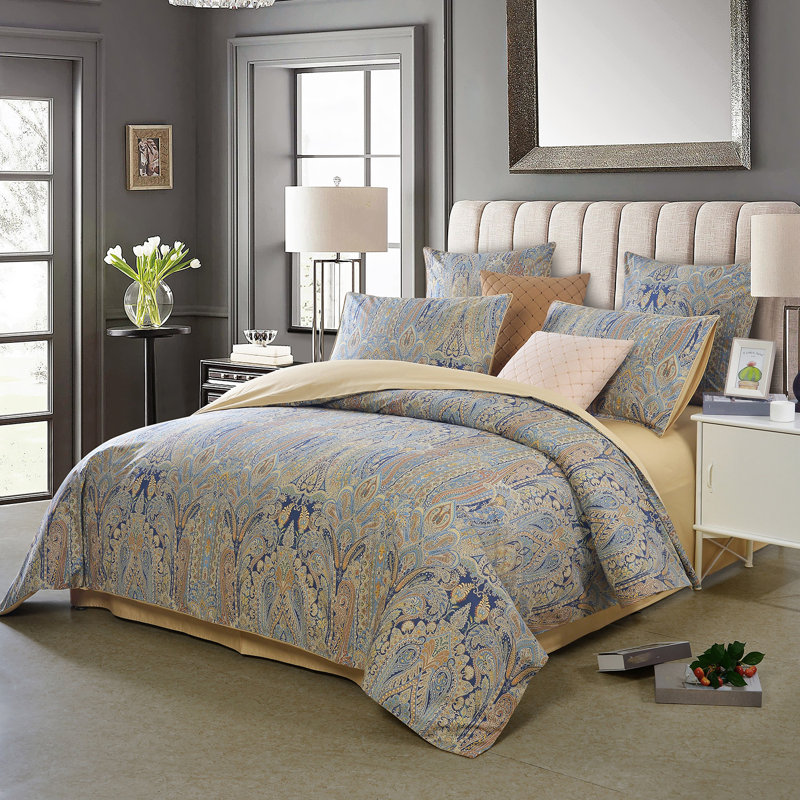  800TC 100% Egyptian Cotton Duvet Cover Set,3pcs Luxury Vintage Bohemian Paisley Royal Place Bedding Set, Aesthetic Botanical  Pattern for Bedroom Guest Room Student Dorm All Seasons