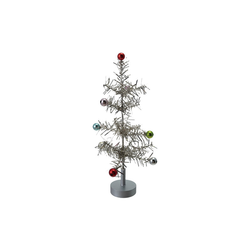 Tinsel Tree With Multicolor Ball Ornaments, 8" H x 2.13" W x 2.13" D
