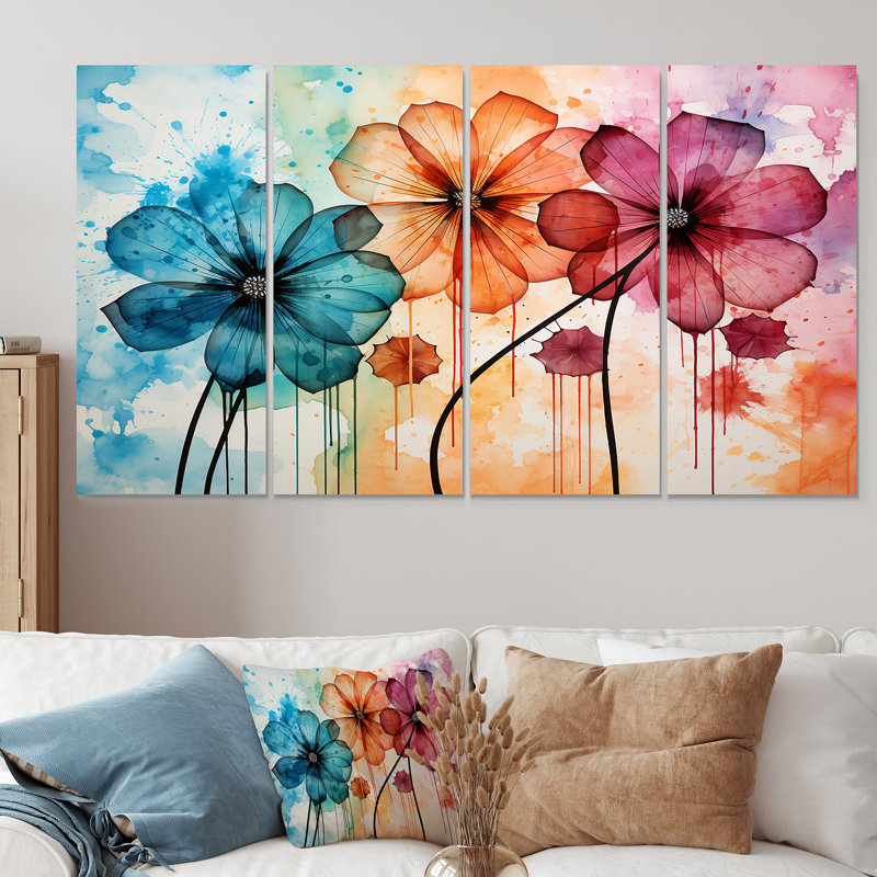 Aquarelle fleurs sauvages Wander Meadow - fleurs sauvages, ensemble d'art mural 4 pièces, H 28 po x l 48 po