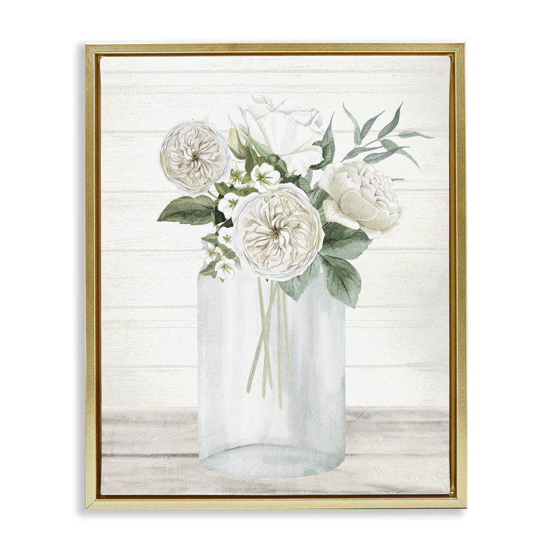 Cadre flottant Elegant Patience Bouquet, design par Kim Allen, H 31 po x l 25 po, Cadre flottant métallique doré